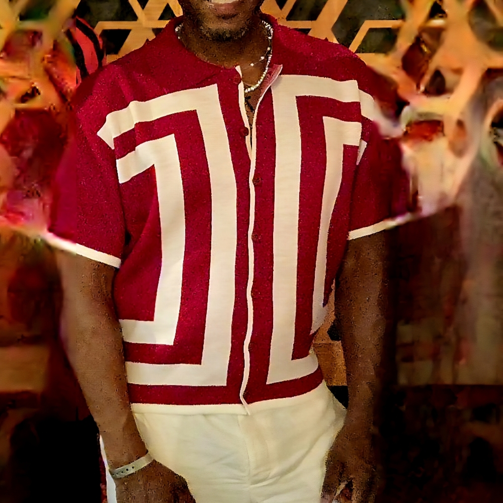 Men's Red and White Geometric Shirt